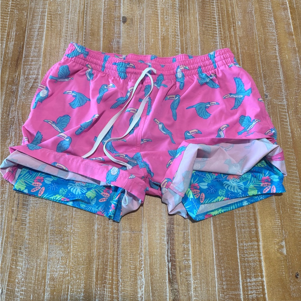 Chubbies Pink Swim Trunks with Bird Print 5in